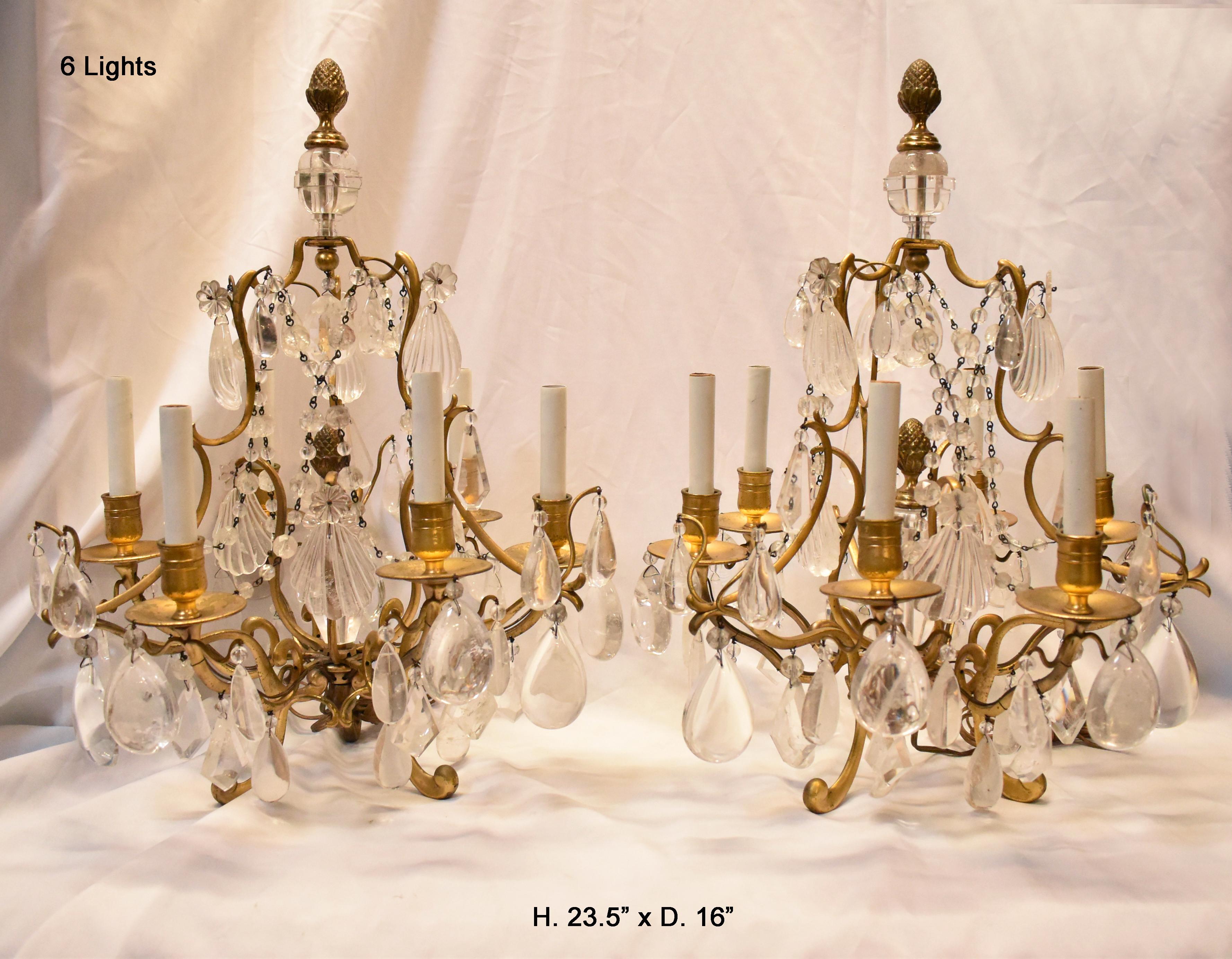 Louis XV French Rock Crystal and Gilt Bronze Girandoles, 19 Century For Sale