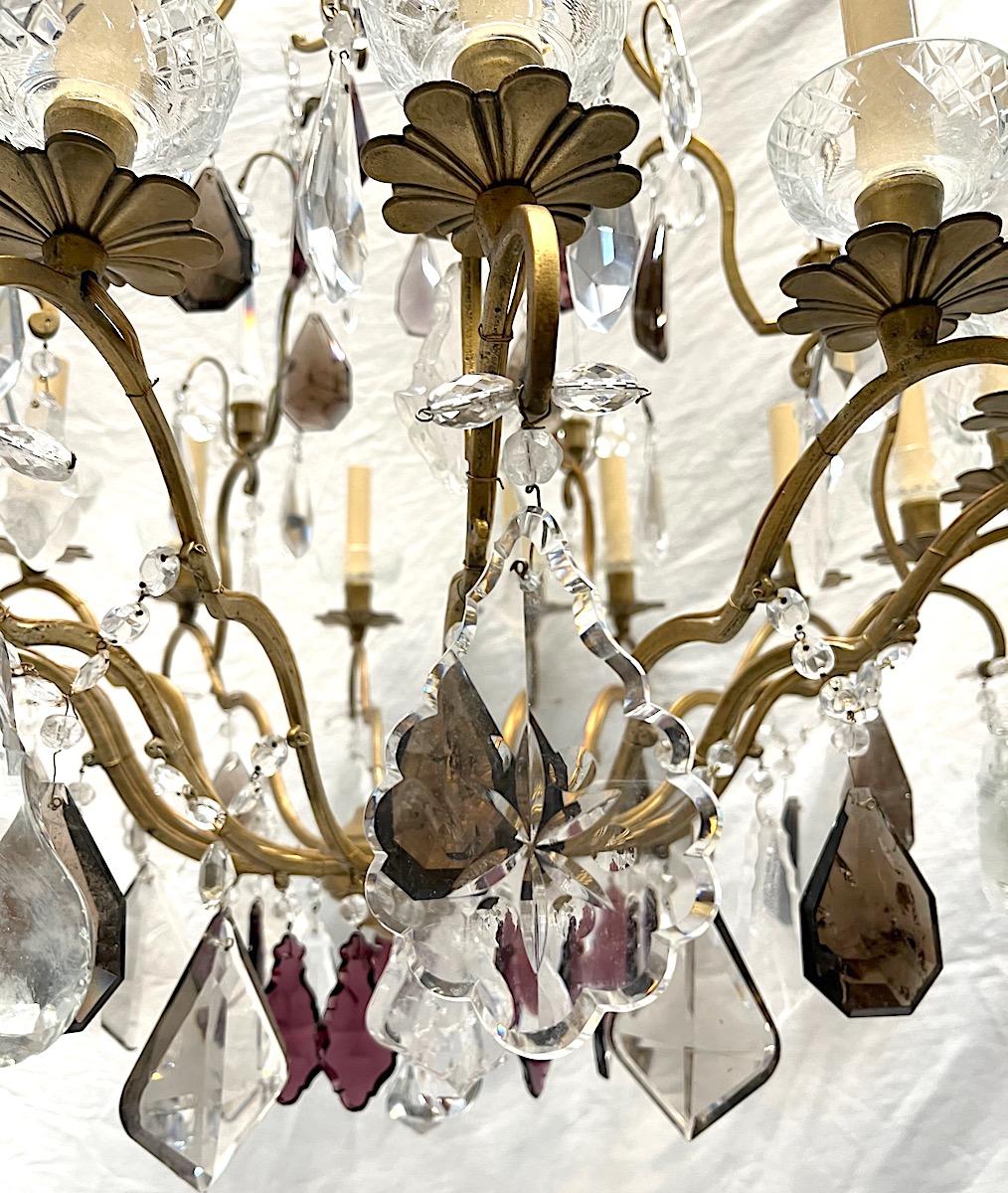 French Rock Crystal & Gilt Metal Chandelier For Sale 1