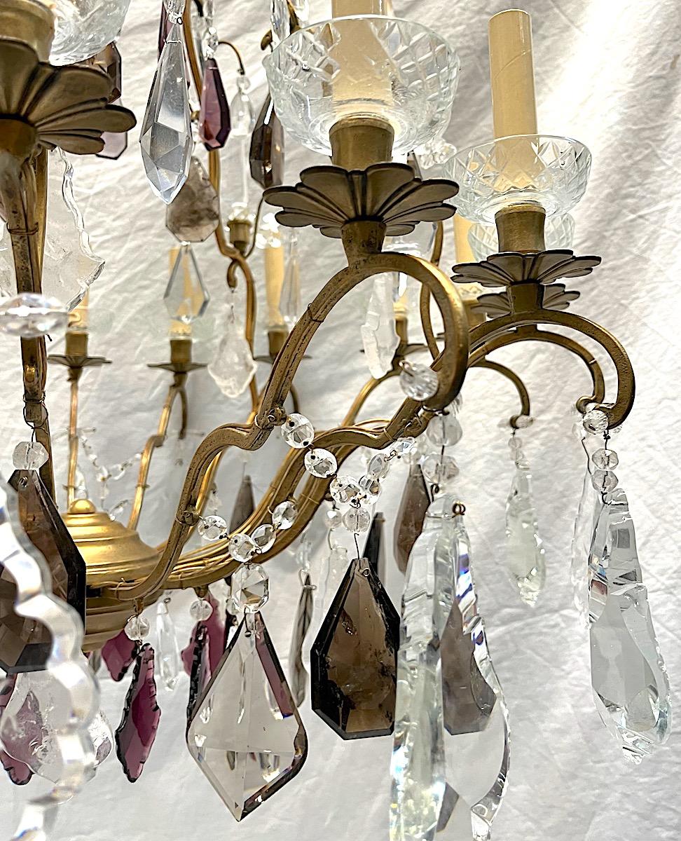 French Rock Crystal & Gilt Metal Chandelier For Sale 2