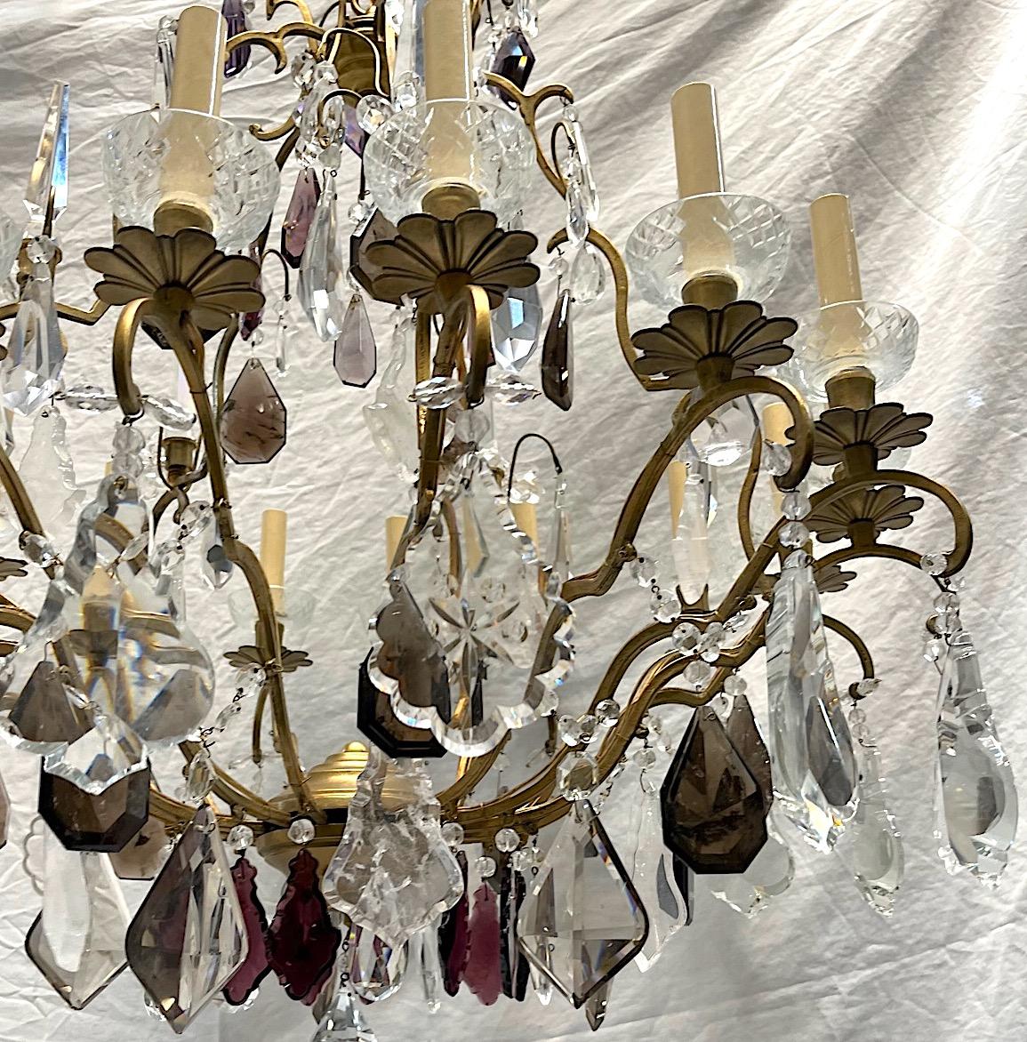 French Rock Crystal & Gilt Metal Chandelier For Sale 3