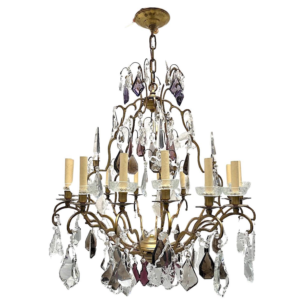French Rock Crystal & Gilt Metal Chandelier For Sale