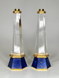 Rock Crystal and Lapis Lazuli Candlesticks
