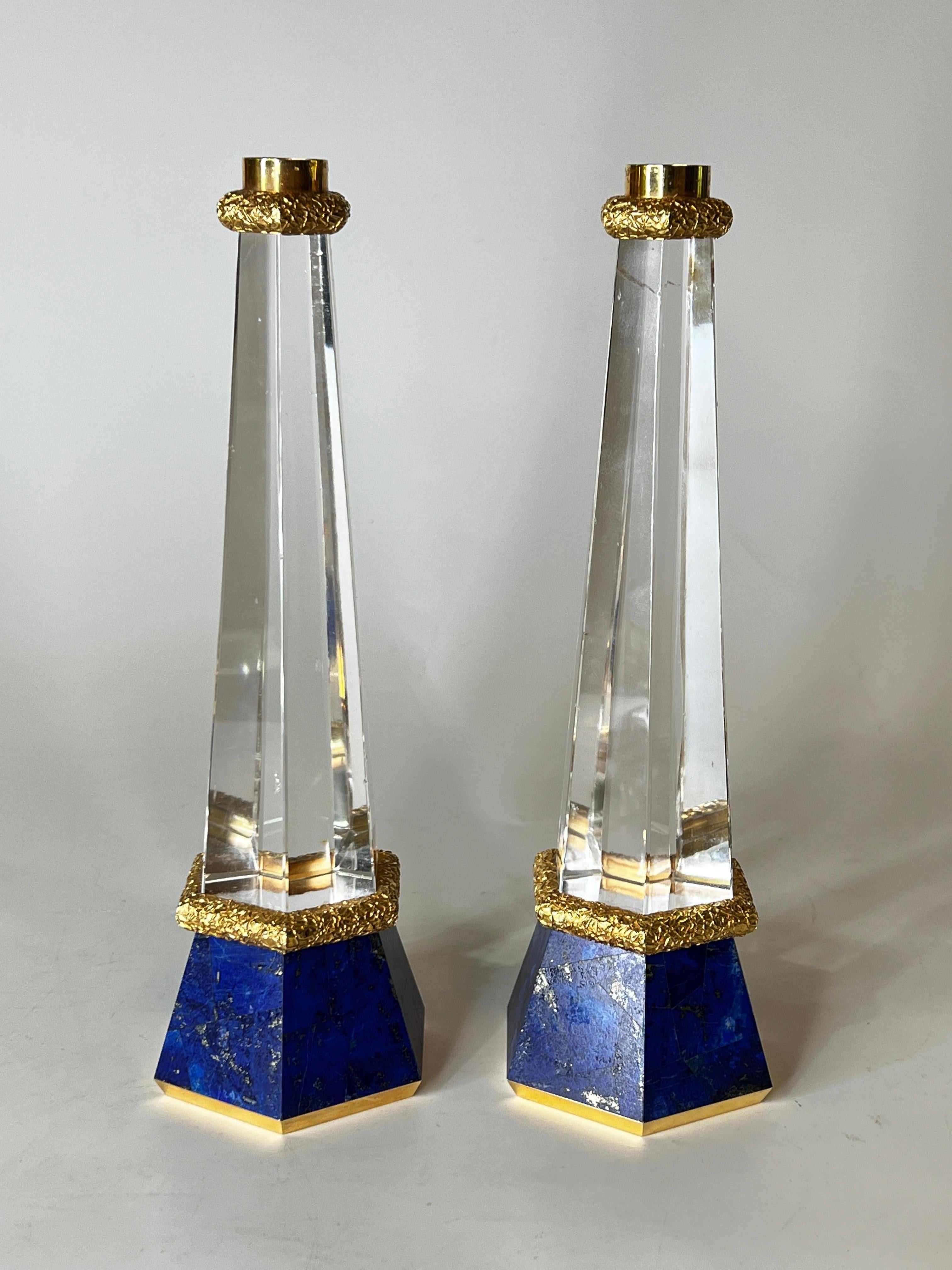 Rock Crystal and Lapis Lazuli Candlesticks In Good Condition For Sale In New York, US
