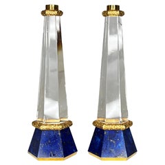 Retro Rock Crystal and Lapis Lazuli Candlesticks