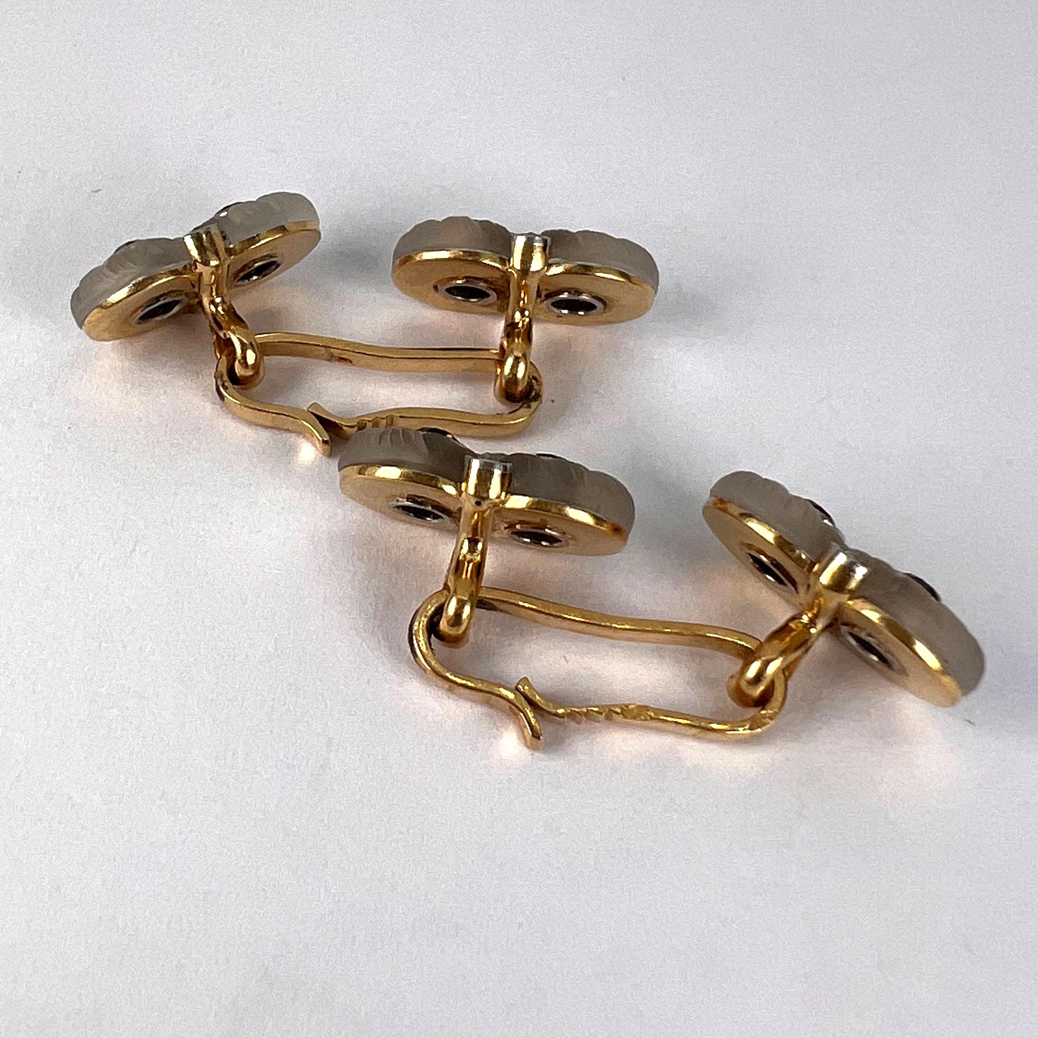 Boutons de manchette en cristal de roche français, onyx et diamant, or jaune 18K et platine en vente 6