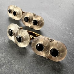 French Rock Crystal Onyx and Diamond 18K Yellow Gold Platinum Cufflinks