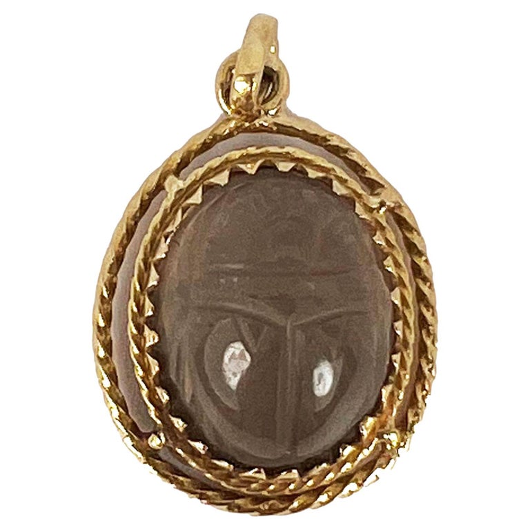 French Rock Crystal Quartz Scarab 18K Yellow Gold Charm Pendant For ...