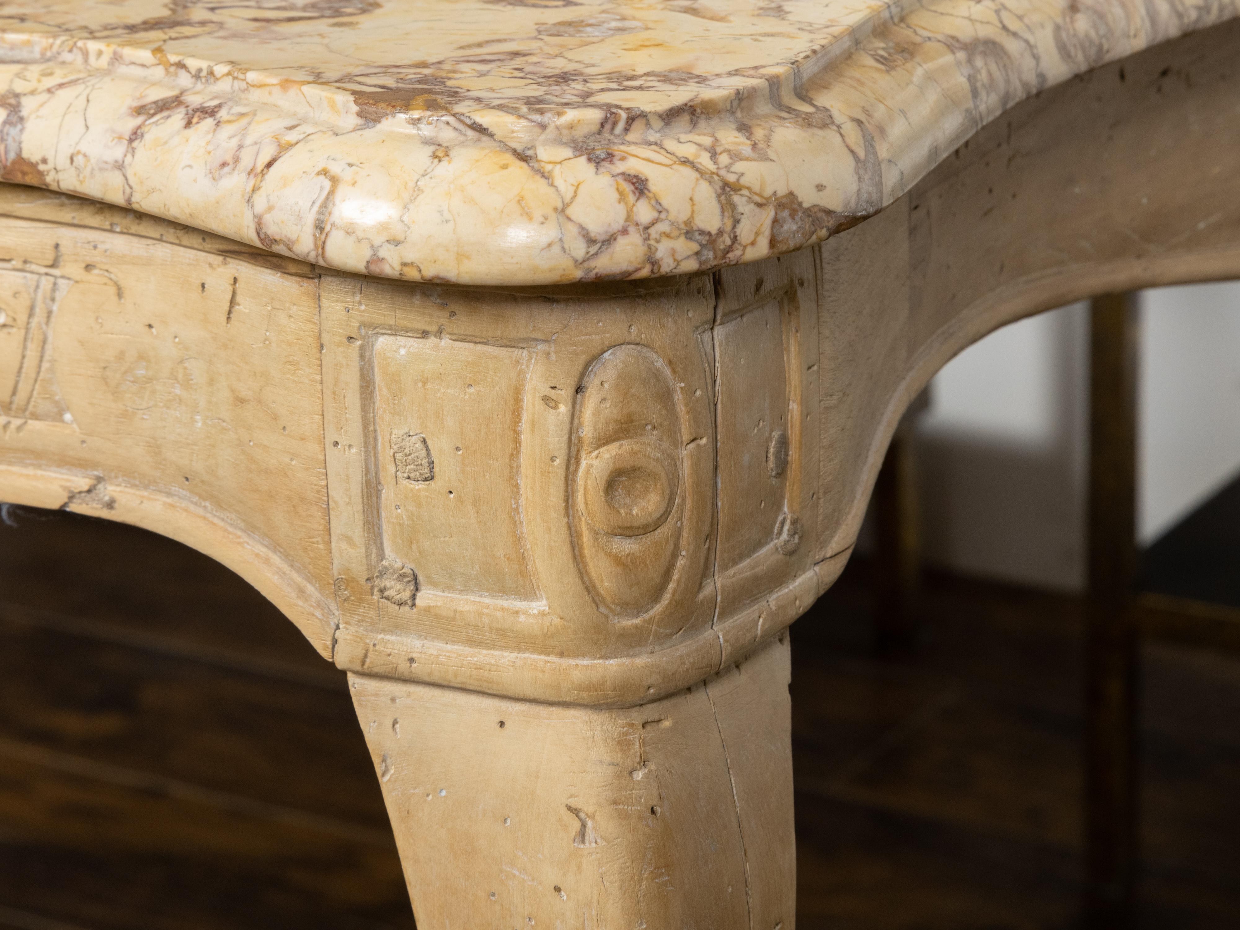 French Rococo 18th Century Beech Wood Marble Top Console Table with Carved Apron For Sale 6