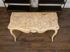 French Rococo 18th Century Beech Wood Marble Top Console Table with Carved Apron