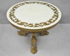 French Rococo Baroque Style Gold Italian Round Fancy Glass Top Tall Coffee Table
