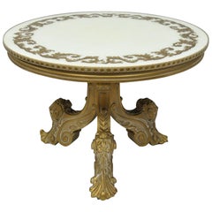 French Rococo Baroque Style Gold Italian Round Fancy Glass Top Tall Coffee Table