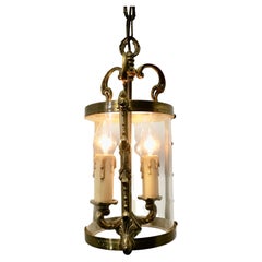 Antique French Rococo Brass Glass Lantern Hall Light