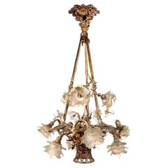 French Rococo Bronze Guilt 1800s 8 Light Chandelier