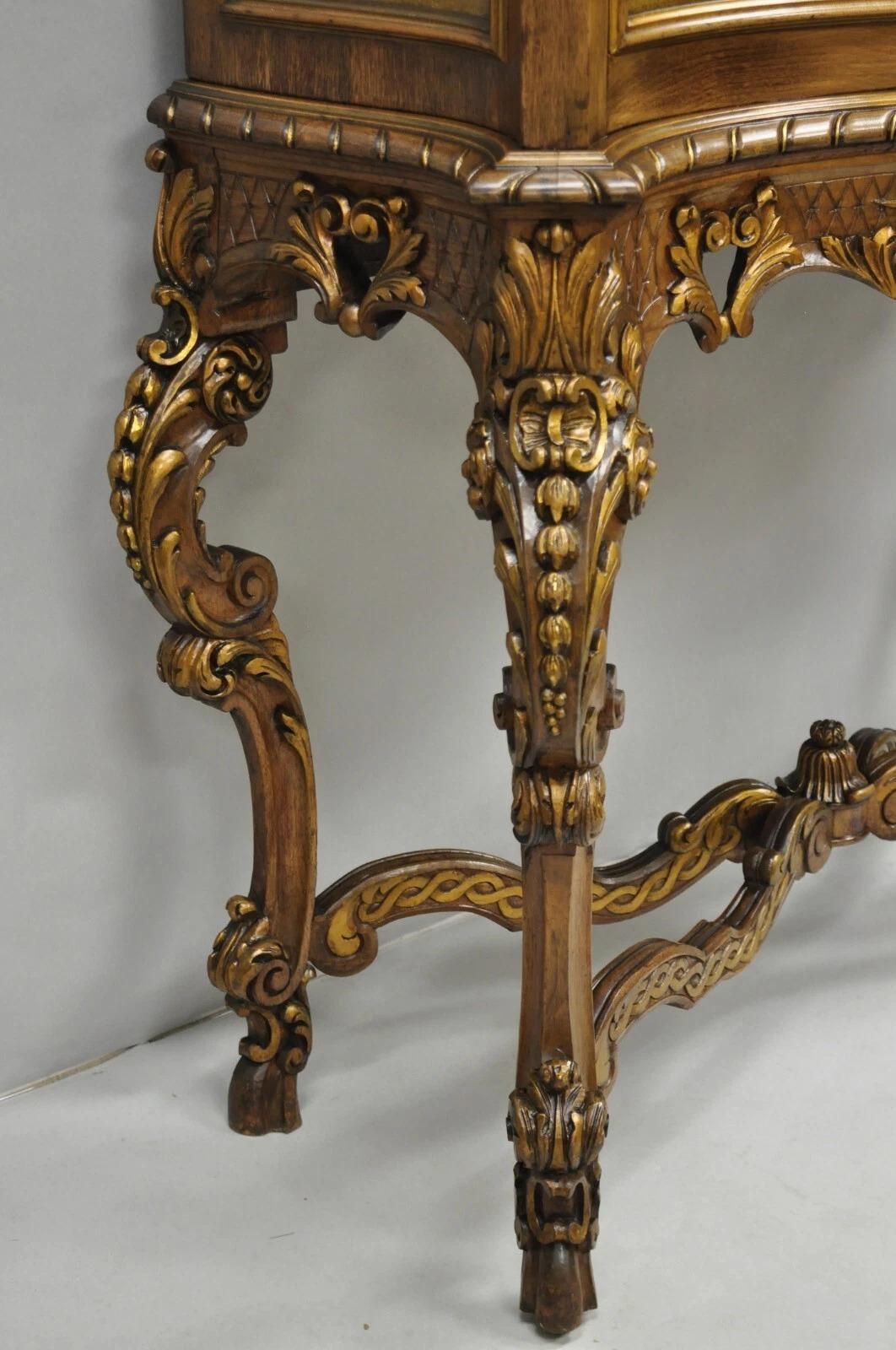 French Rococo Carved Walnut Hand Painted Louis XV Style Blind China Cabinet Bar im Angebot 4