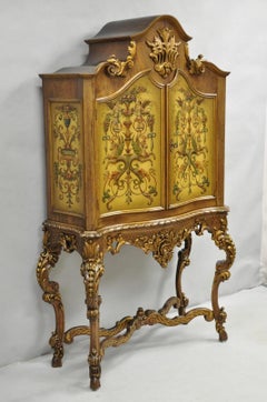 French Rococo Carved Walnut Hand Painted Louis XV Style Blind China Cabinet Bar