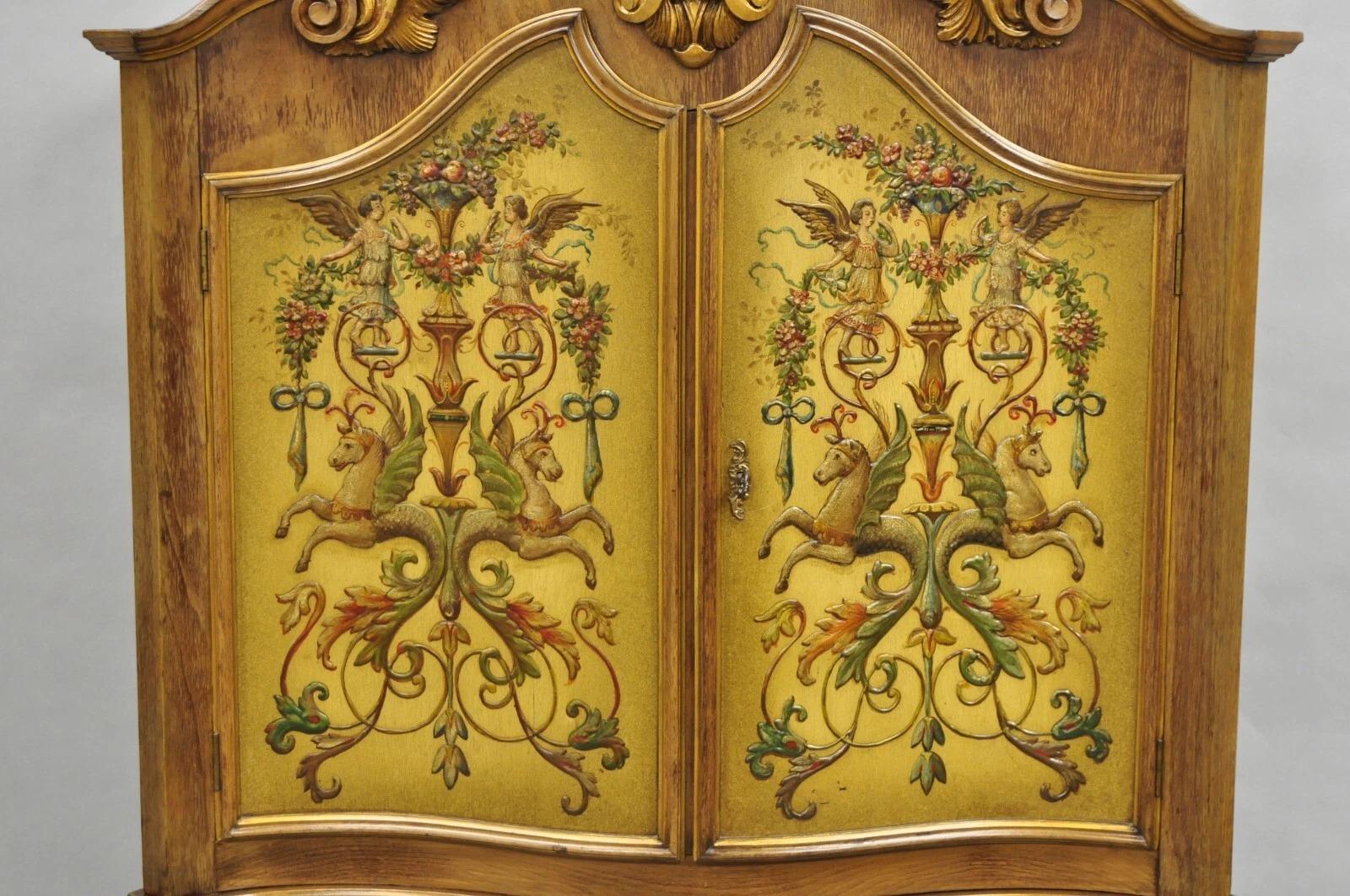 French Rococo Carved Walnut Hand Painted Louis XV Style Blind China Cabinet Bar (Rokoko) im Angebot