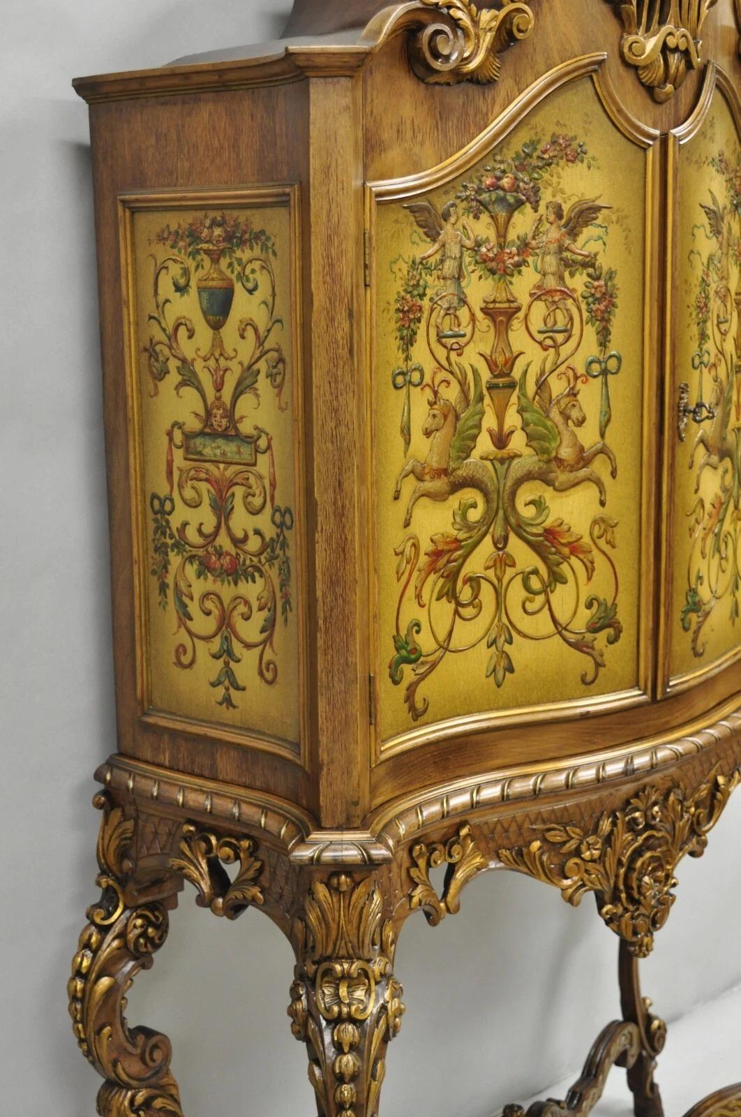 French Rococo Carved Walnut Hand Painted Louis XV Style Blind China Cabinet Bar im Angebot 2