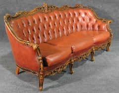 French Rococo Carved Walnut Louis XV Style Tufted Sofa Couch, circa 1940