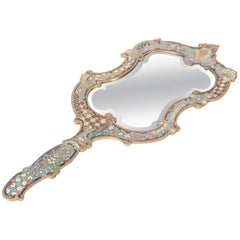 French Rococo Champlevé Enamel Gilt Bronze Dresser Hand Mirror, 20th Century
