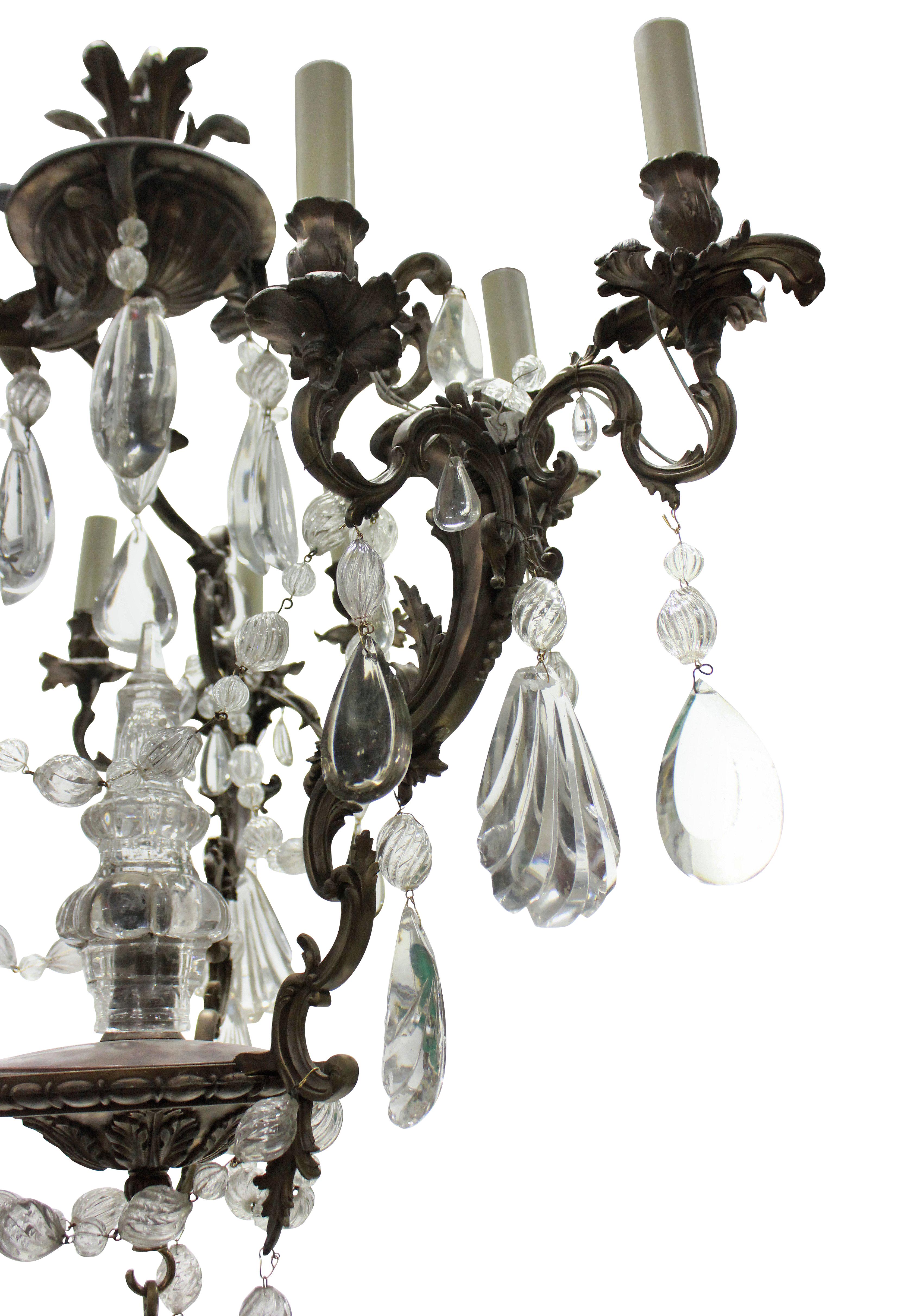 French Rococo Chandelier in Bronze with Cut Glass In Good Condition In London, GB