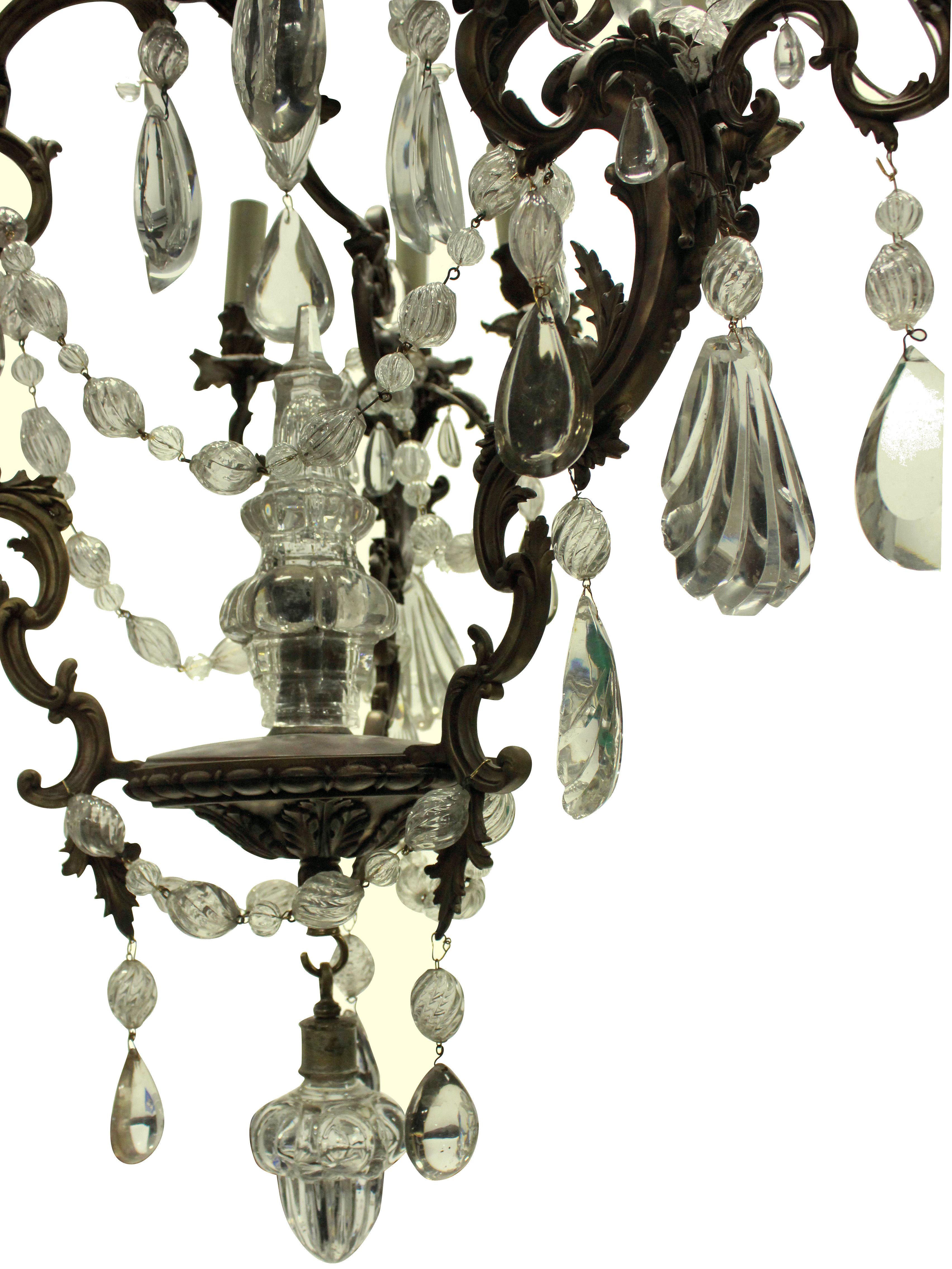 French Rococo Chandelier in Bronze with Cut-Glass In Good Condition In London, GB
