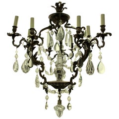 French Rococo Chandelier in Bronze with Cut-Glass