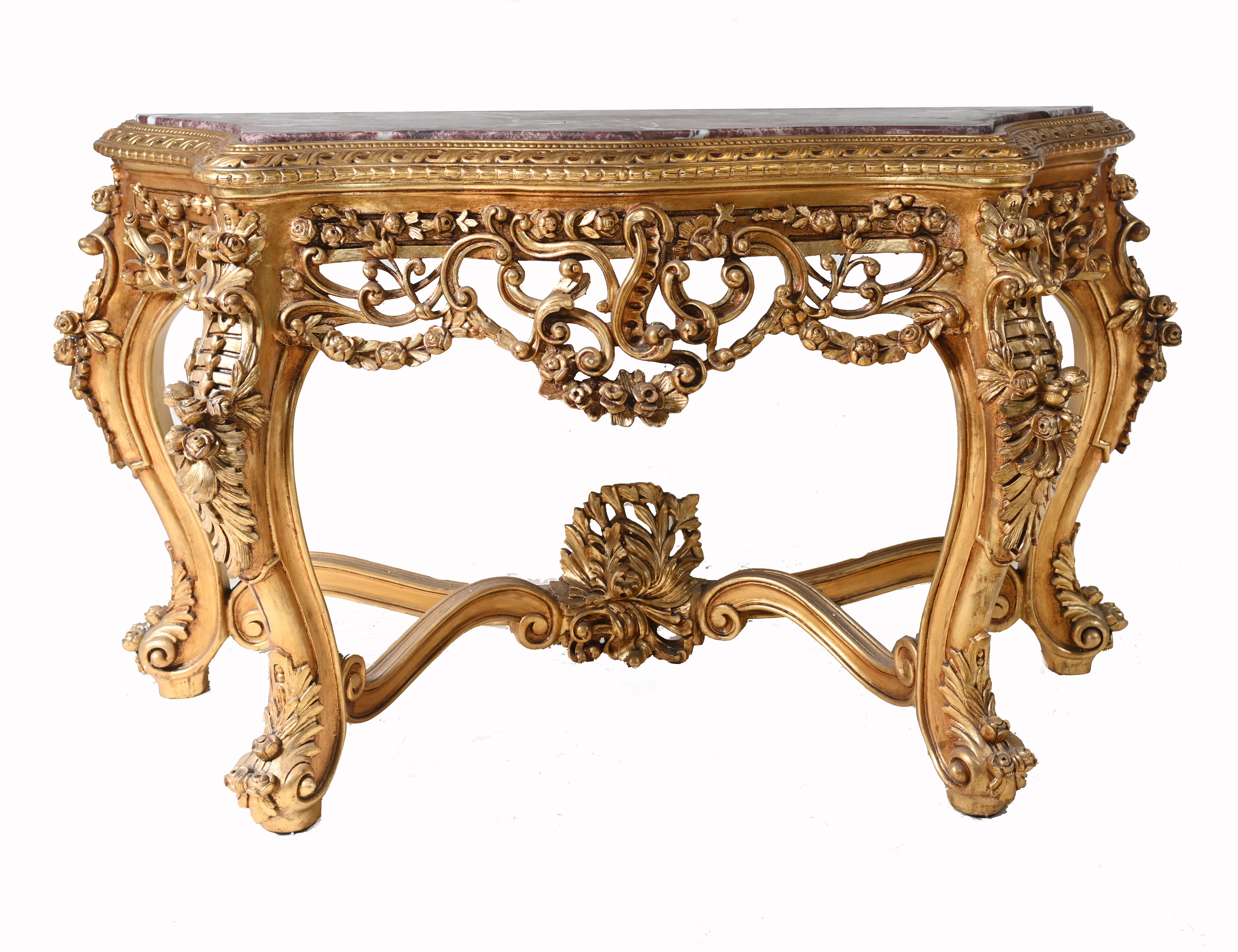 Rococò Tavolo da console French Rococo Tavoli da sala dorati in vendita