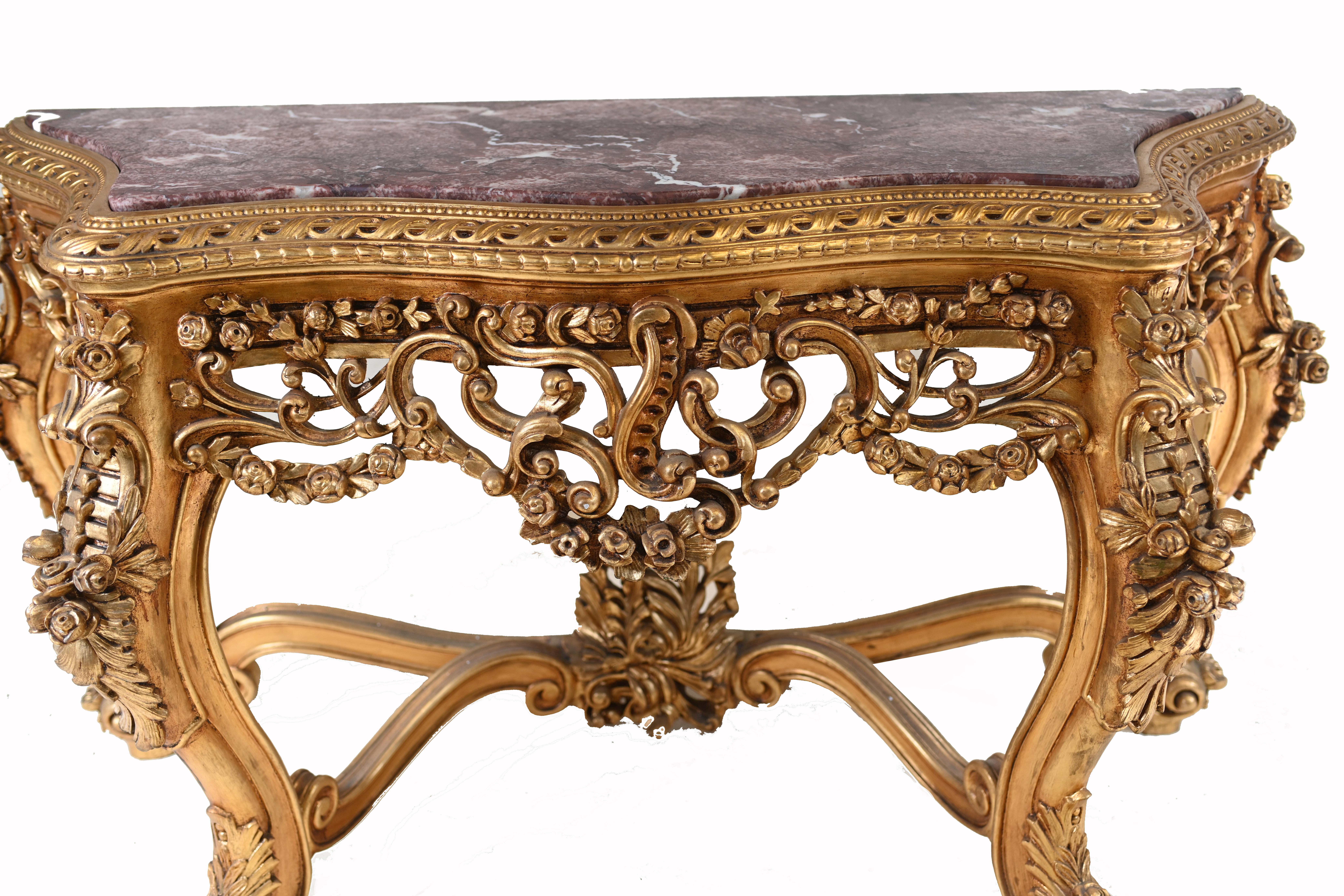 Tavolo da console French Rococo Tavoli da sala dorati In condizioni buone in vendita a Potters Bar, GB