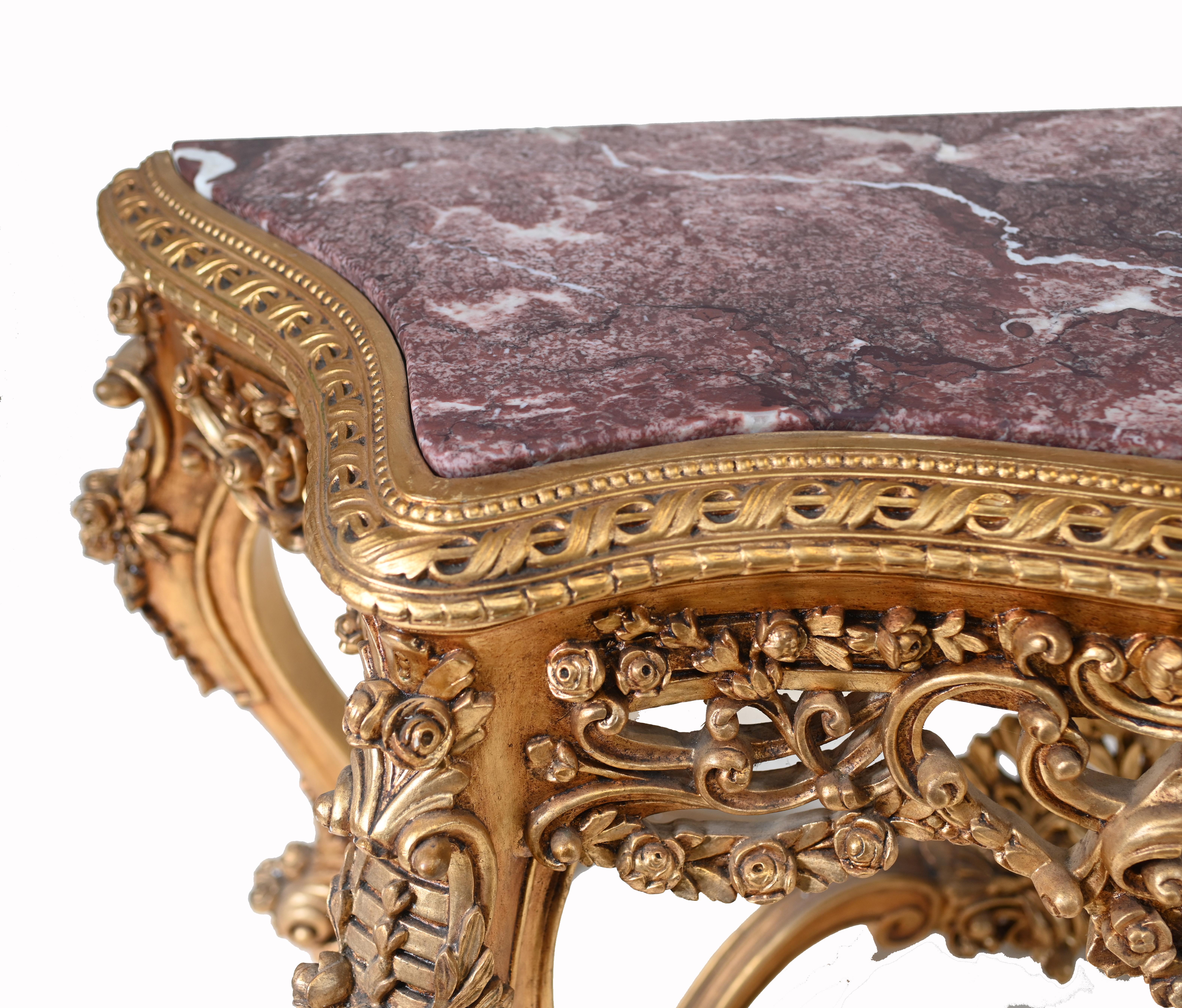 XIX secolo Tavolo da console French Rococo Tavoli da sala dorati in vendita