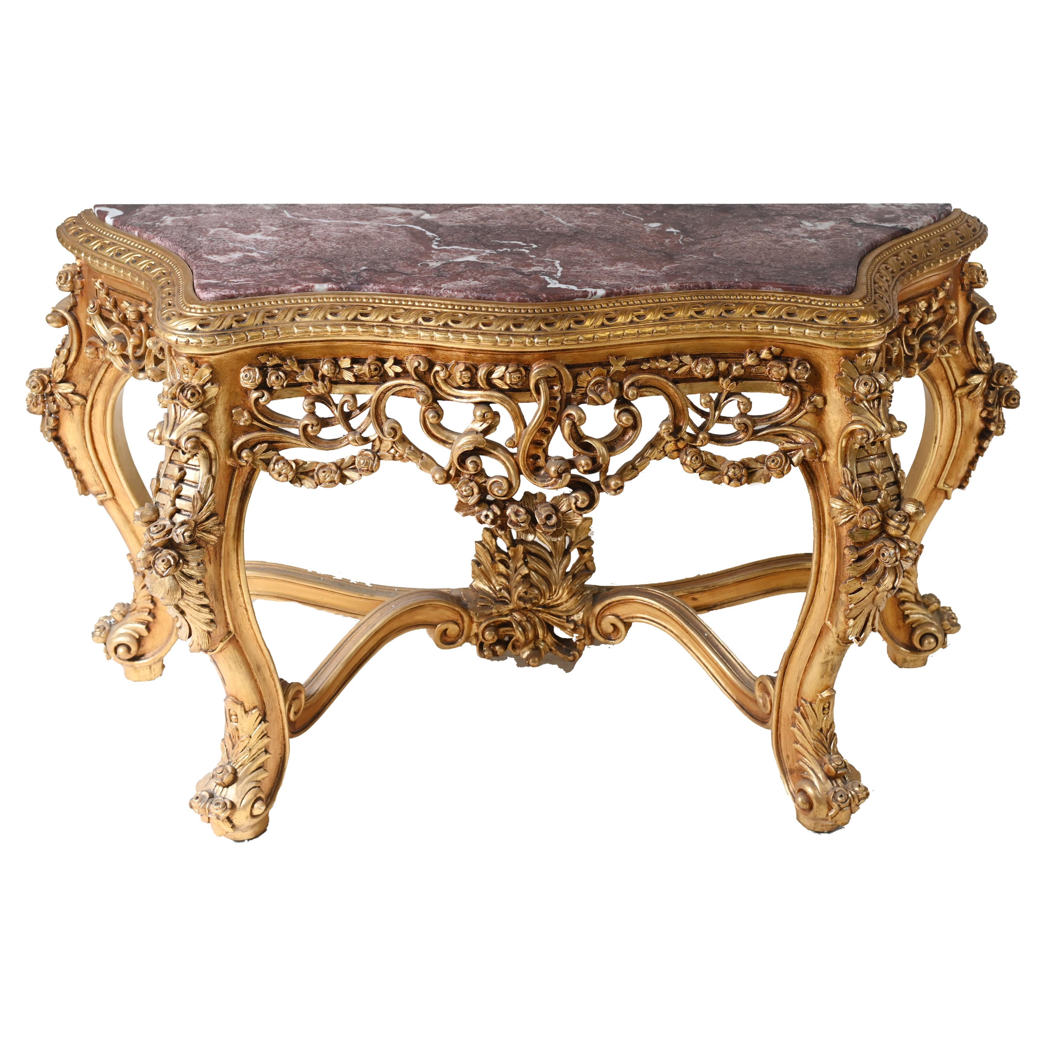 Tavolo da console French Rococo Tavoli da sala dorati in vendita