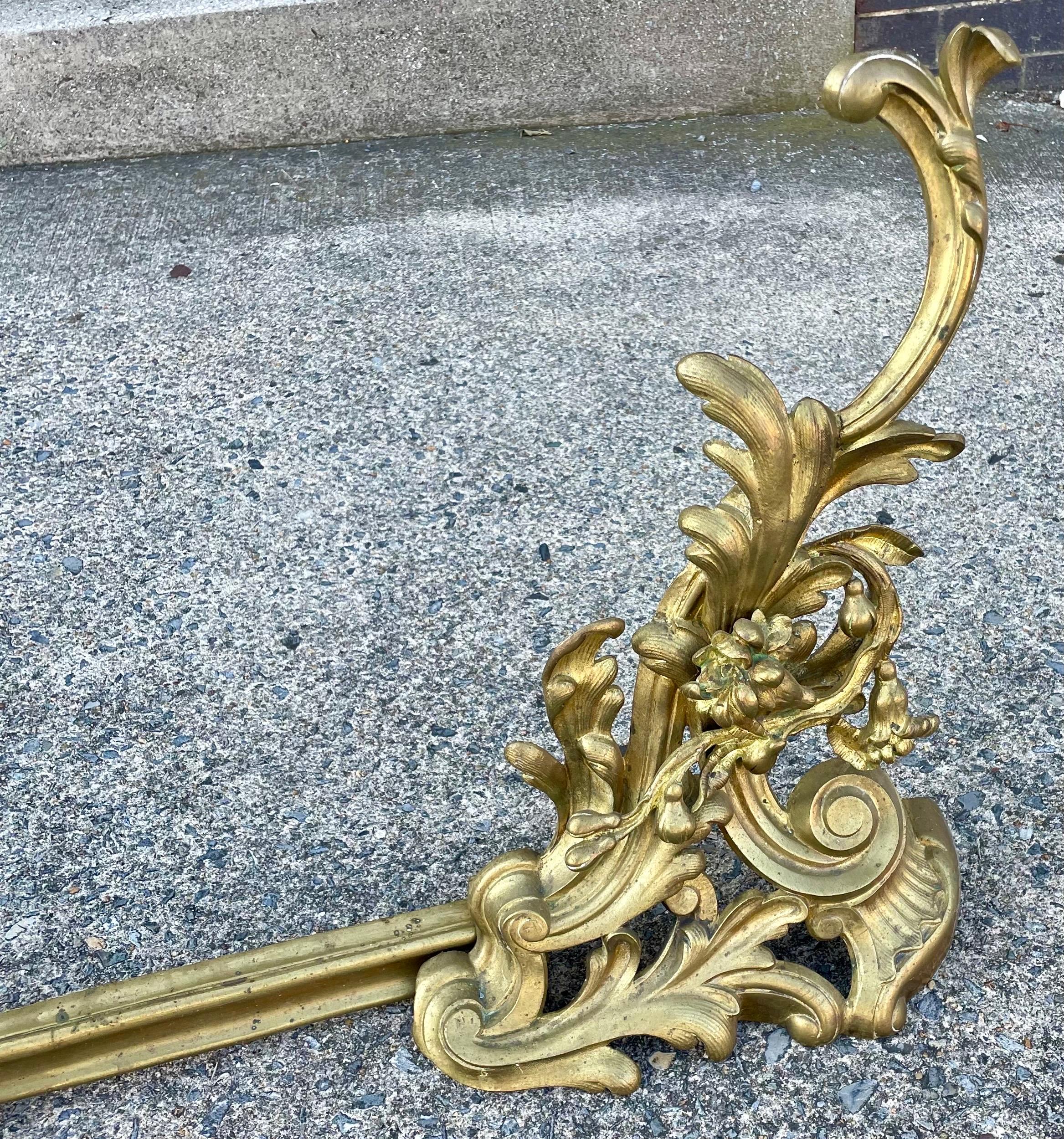 Rococo Revival French Rococo Floral & Swirl Pattern Chenets & Fender 3 pcs Set For Sale