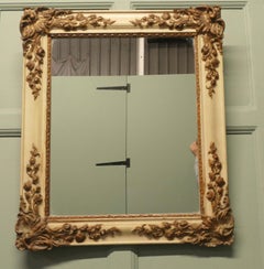 French Rococo Wall Mirror, Gilt and Cream Gesso Frame, Antique, 1900