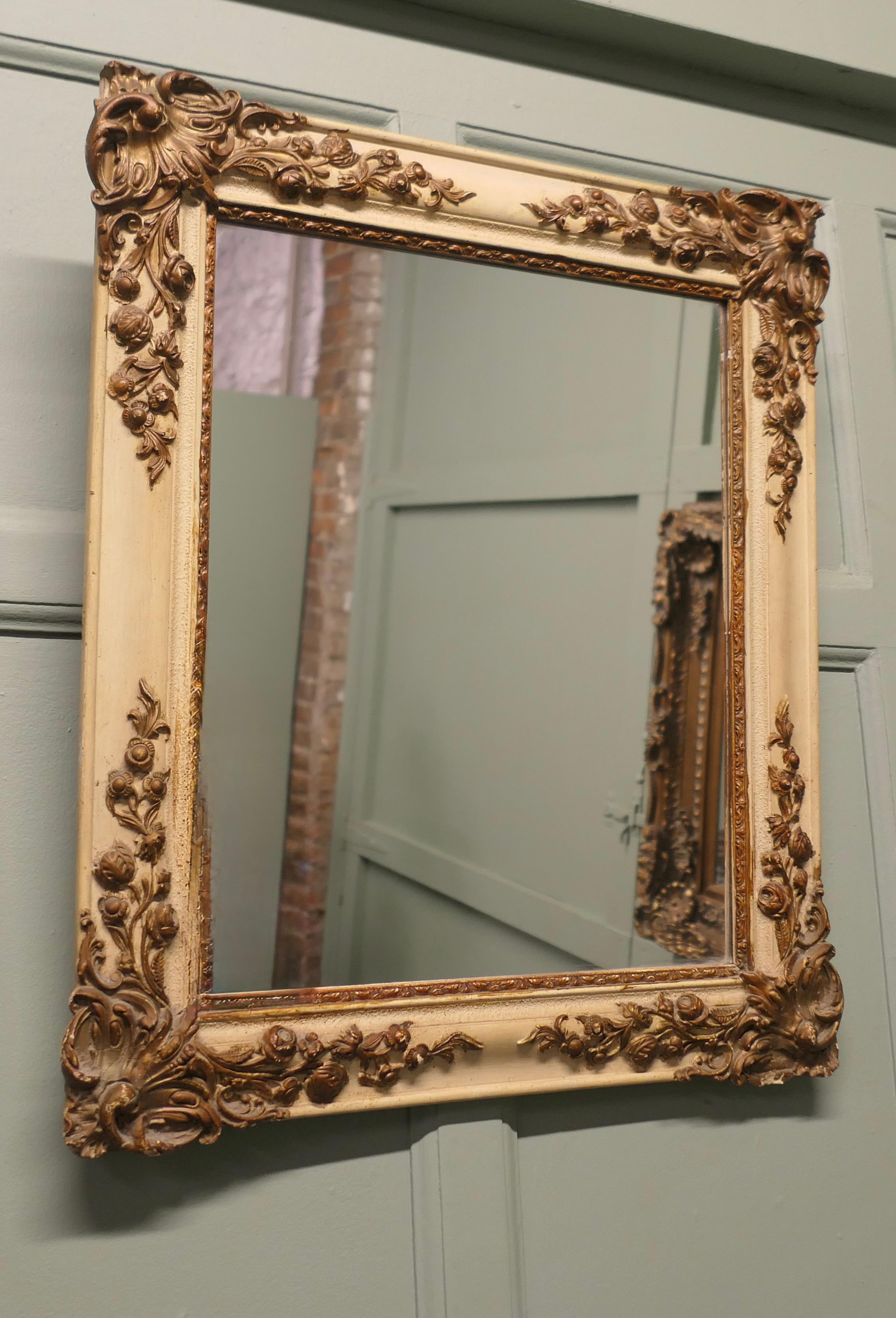 Gesso French Rococo Gilt and Cream Wall Mirror For Sale