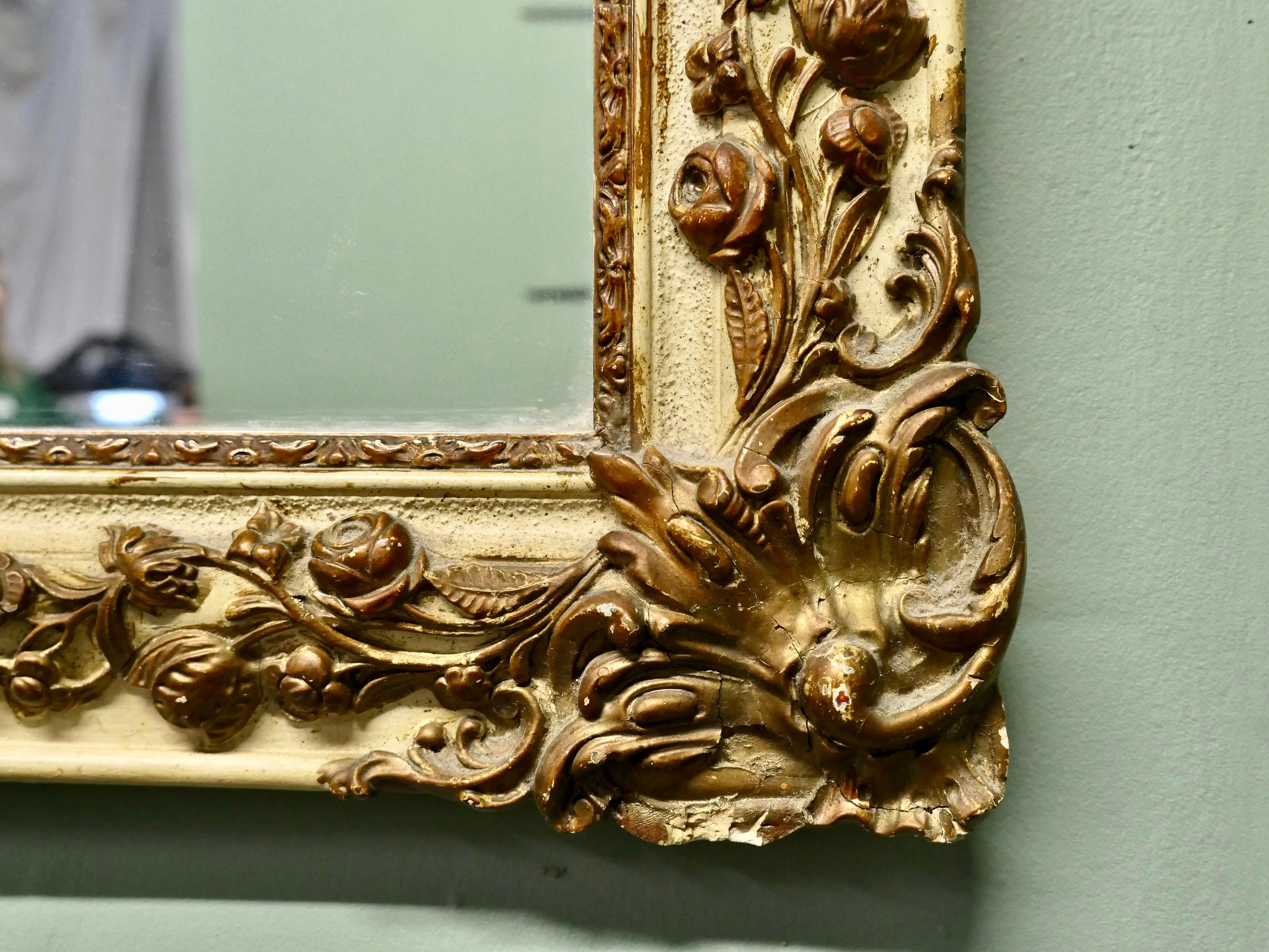 French Rococo Gilt and Cream Wall Mirror For Sale 1