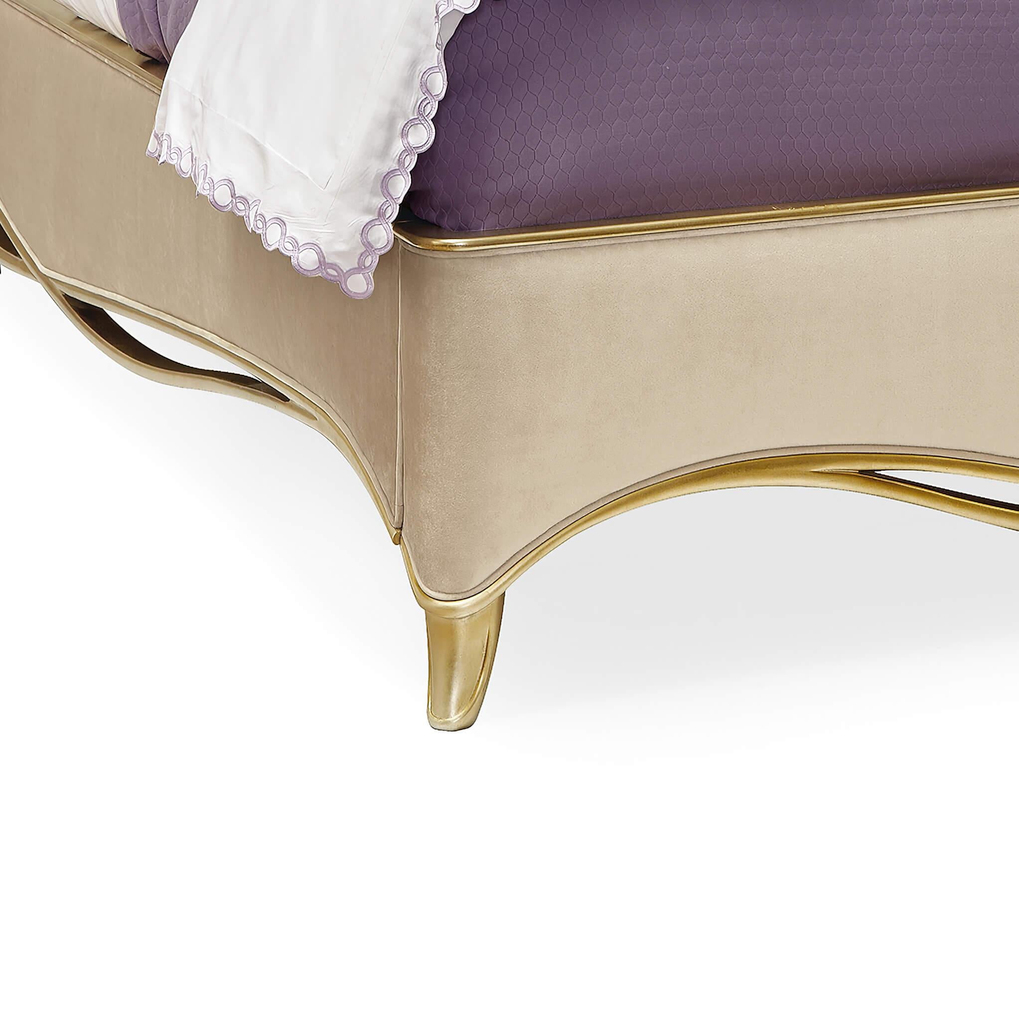 Contemporary French Rococo Gilt Ribbon King Bed