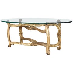 French Rococo Giltwood Scroll Form and Glass Top Coffee Table, 20th Century
