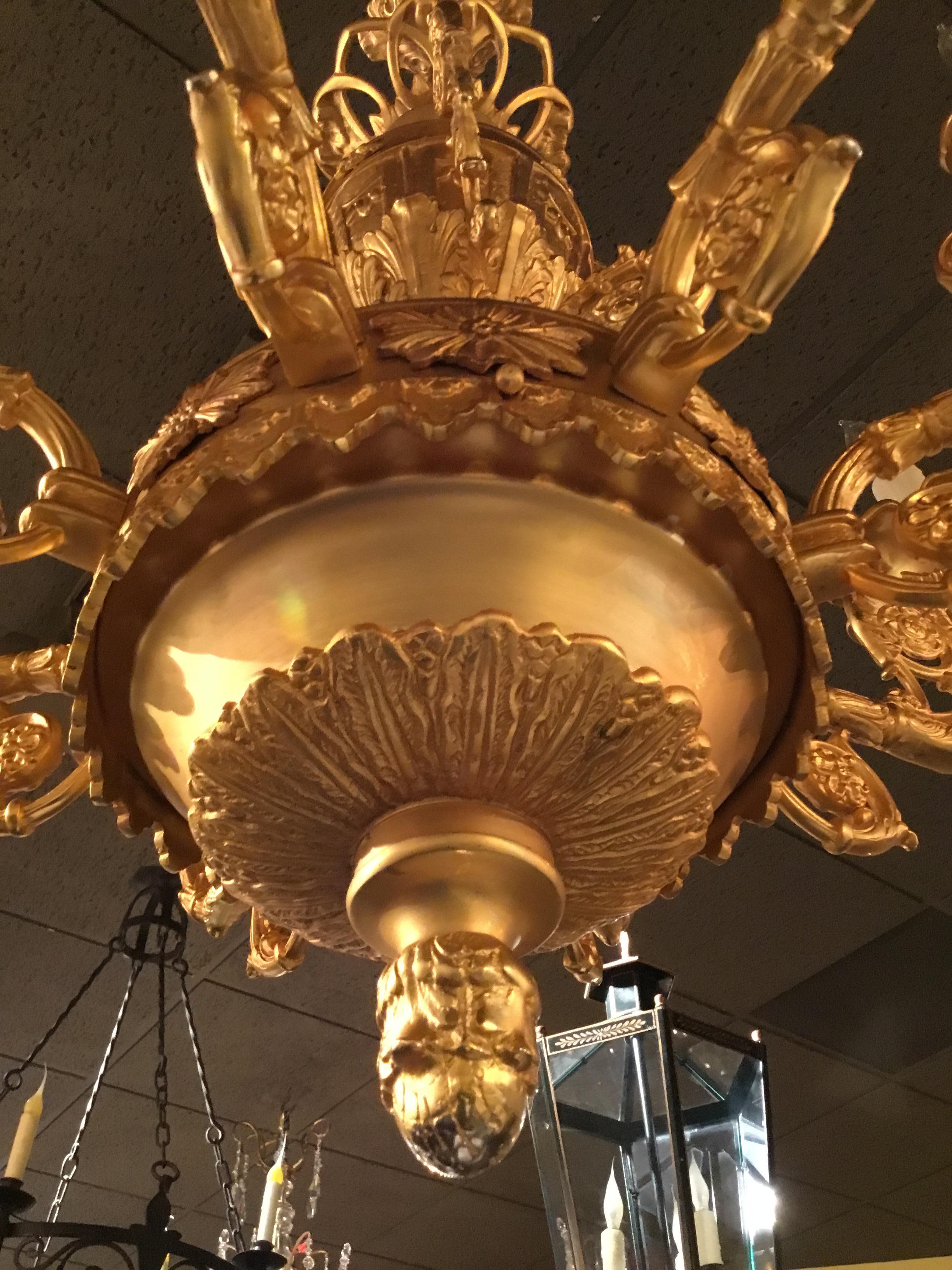 20th Century French Rococo Gold Washed Bronze Chandelier For Sale