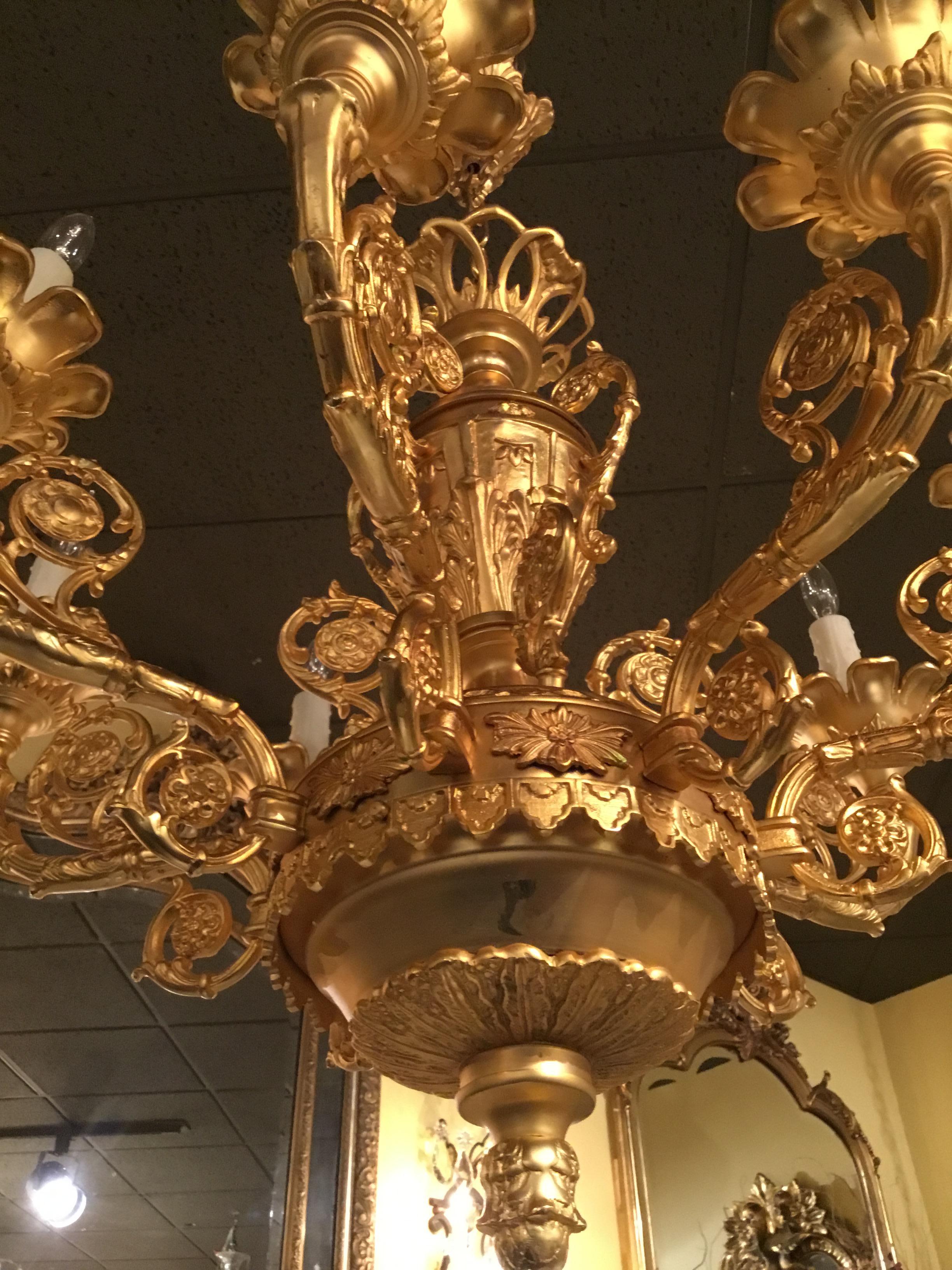 French Rococo Gold Washed Bronze Chandelier For Sale 1