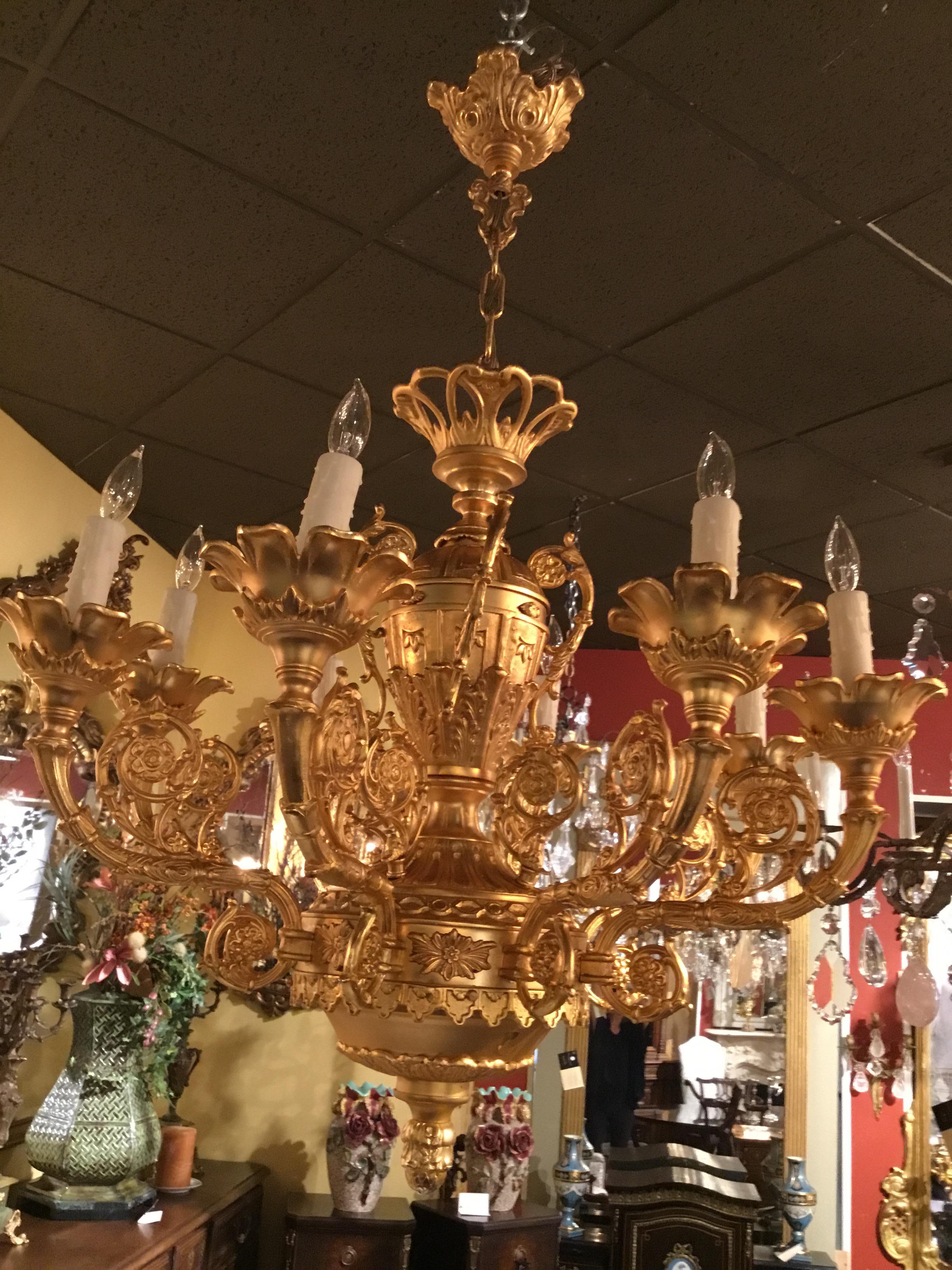 French Rococo Gold Washed Bronze Chandelier For Sale 2
