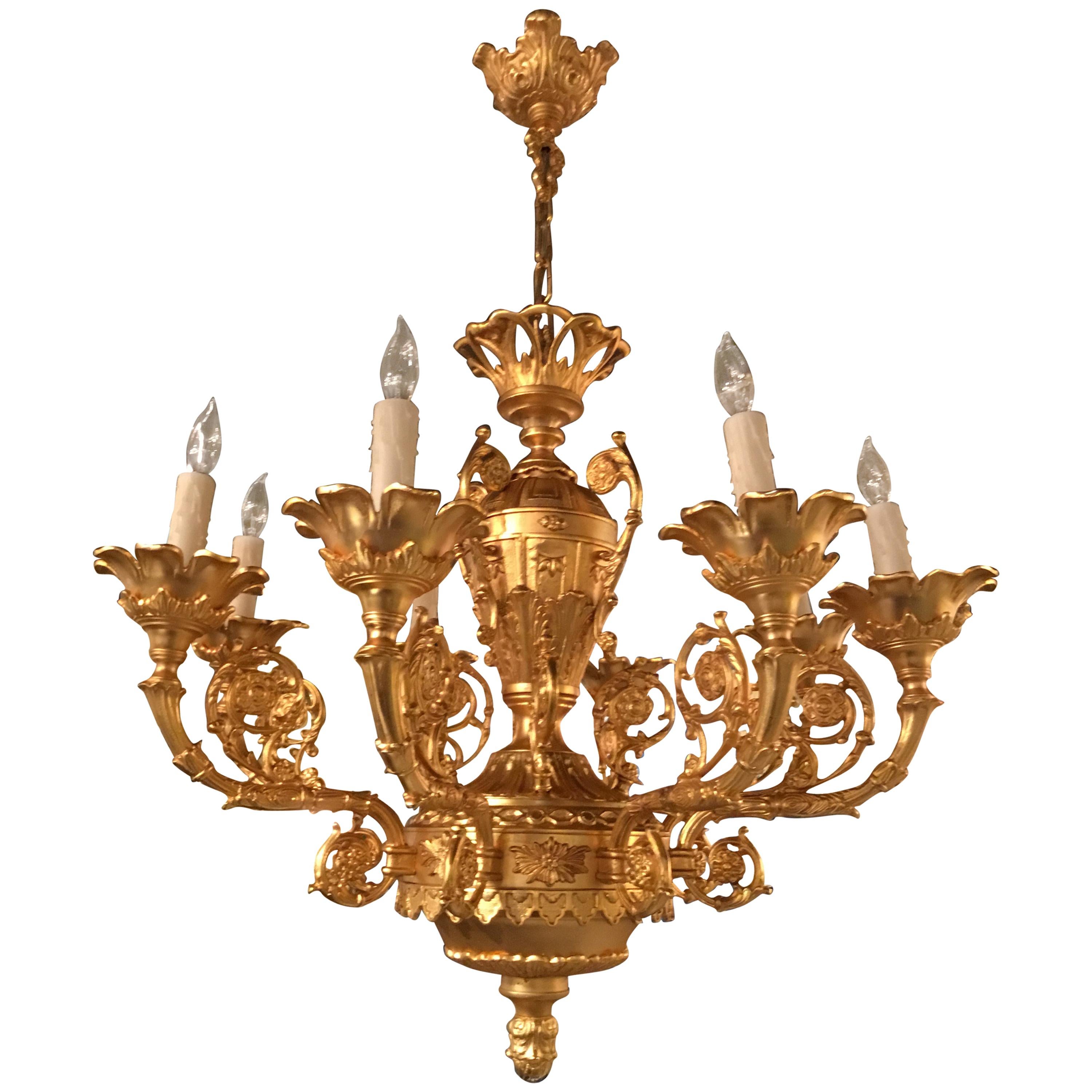 French Rococo Gold Washed Bronze Chandelier For Sale
