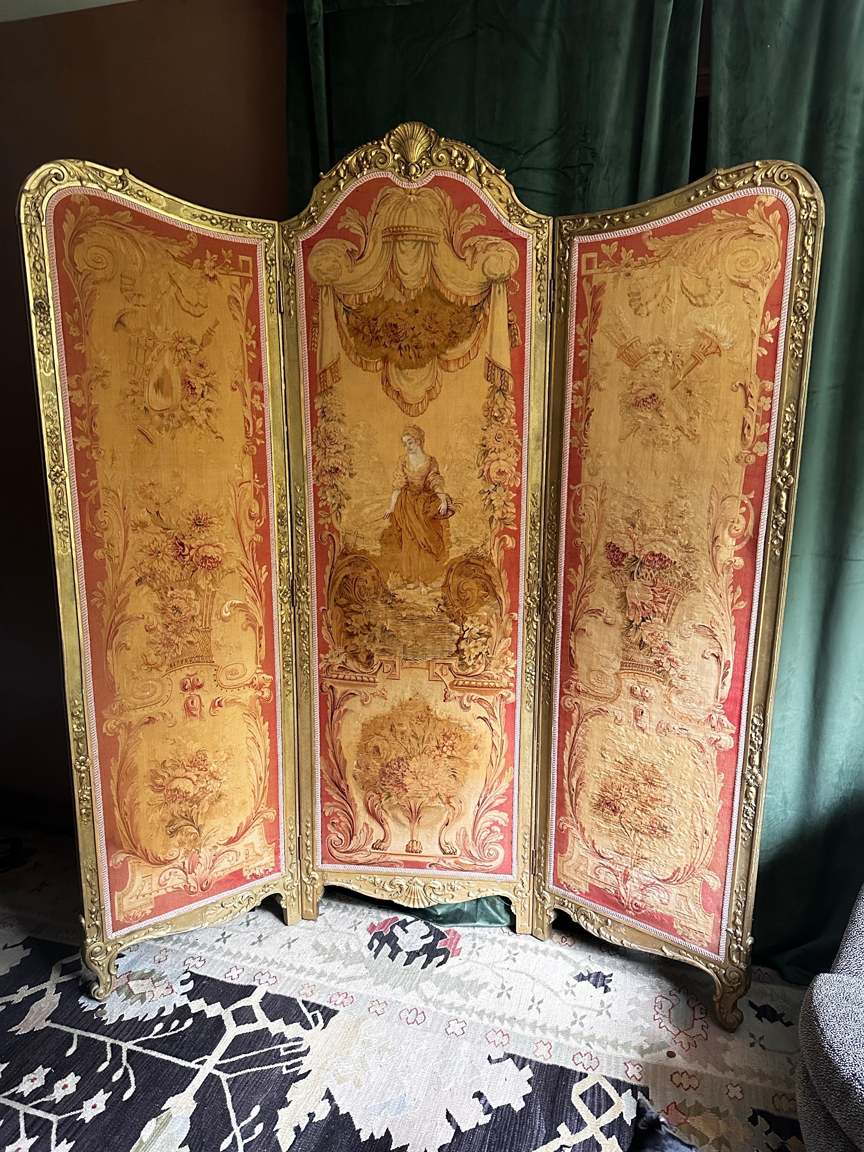 French rococo Louis XV Aubusson dressing screen or room divider For Sale 11