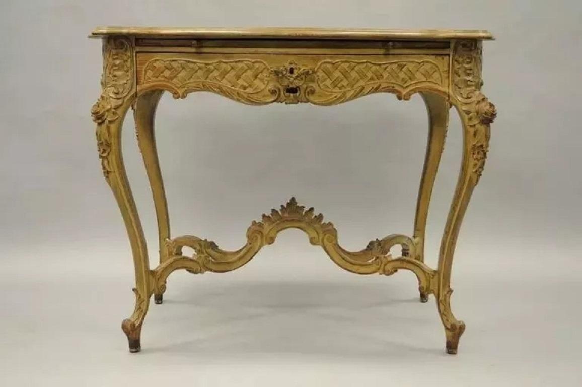 Table de toilette Vanity Ladies Writing Desk Rococo Louis XV Distress Paint en vente 4