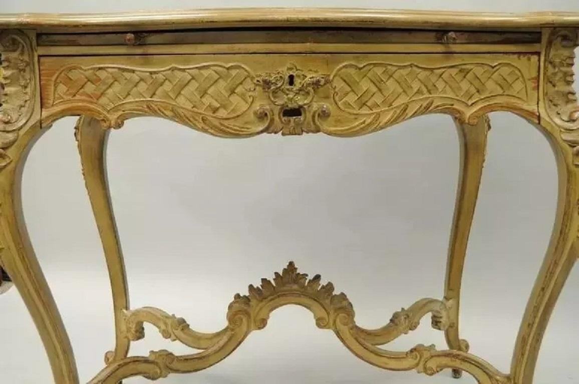 Table de toilette Vanity Ladies Writing Desk Rococo Louis XV Distress Paint en vente 3