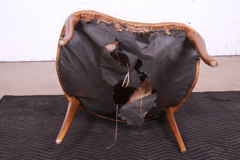 French Rococo Louis XV Giltwood and Cane Upholstered Fireside Chair at ...