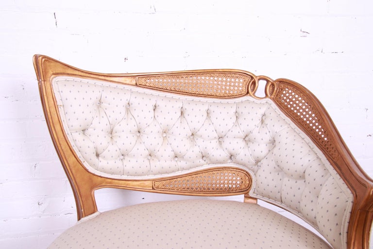 French Rococo Louis XV Giltwood and Cane Upholstered Fireside Chair at ...