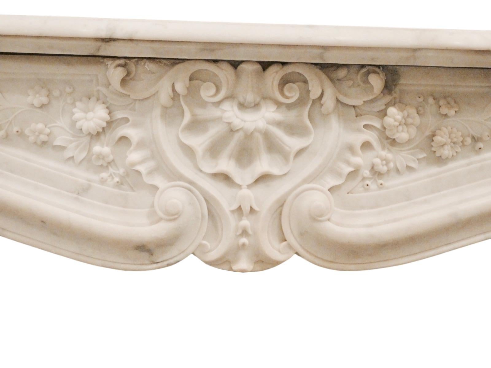 Mid-19th Century French Rococo Louis XV Marble Fireplace Mantel For Sale