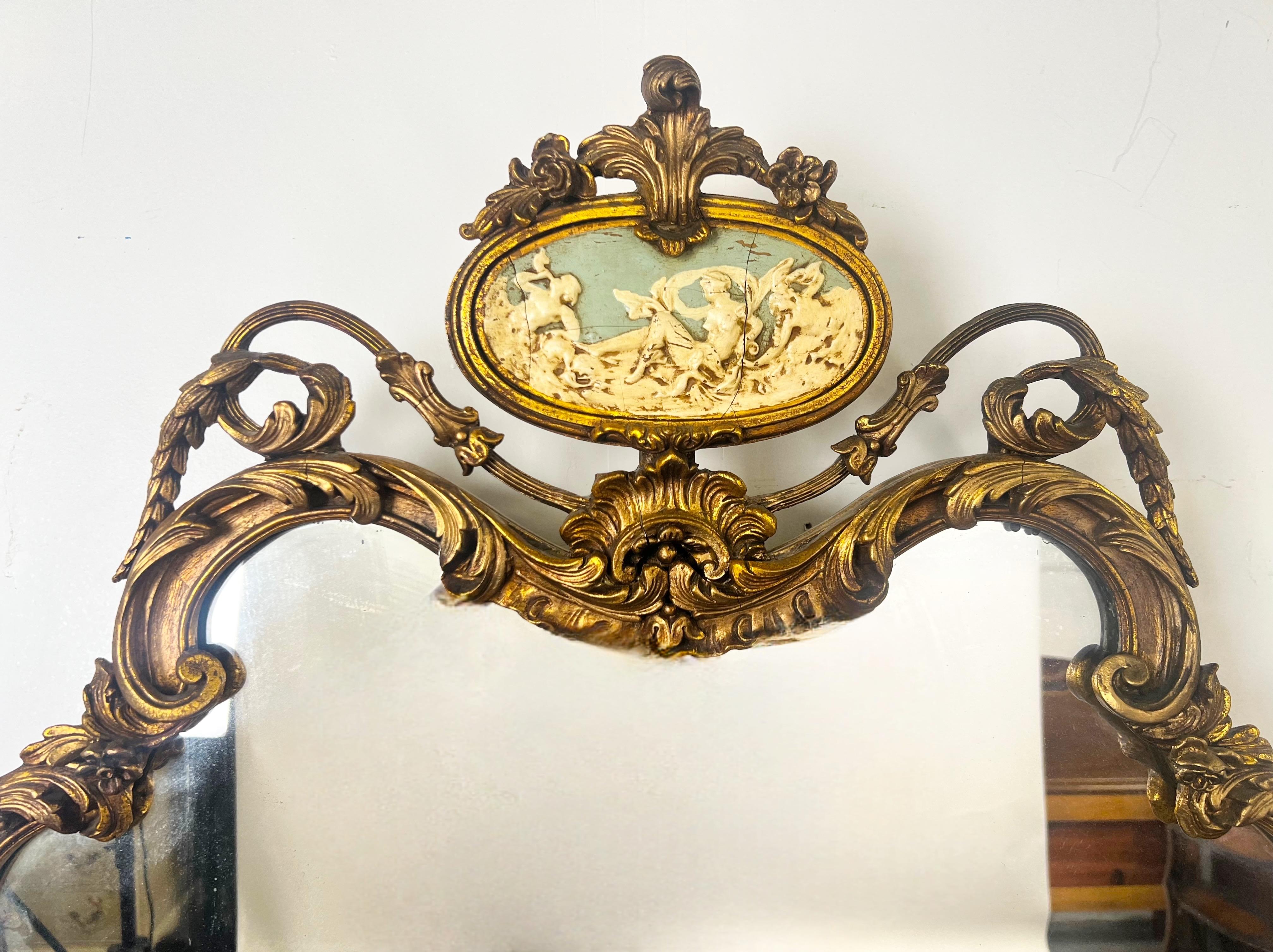 French Rococo Louis XV Style Giltwood Mantel or Wall Mirror, 19th Century In Good Condition For Sale In Plainview, NY