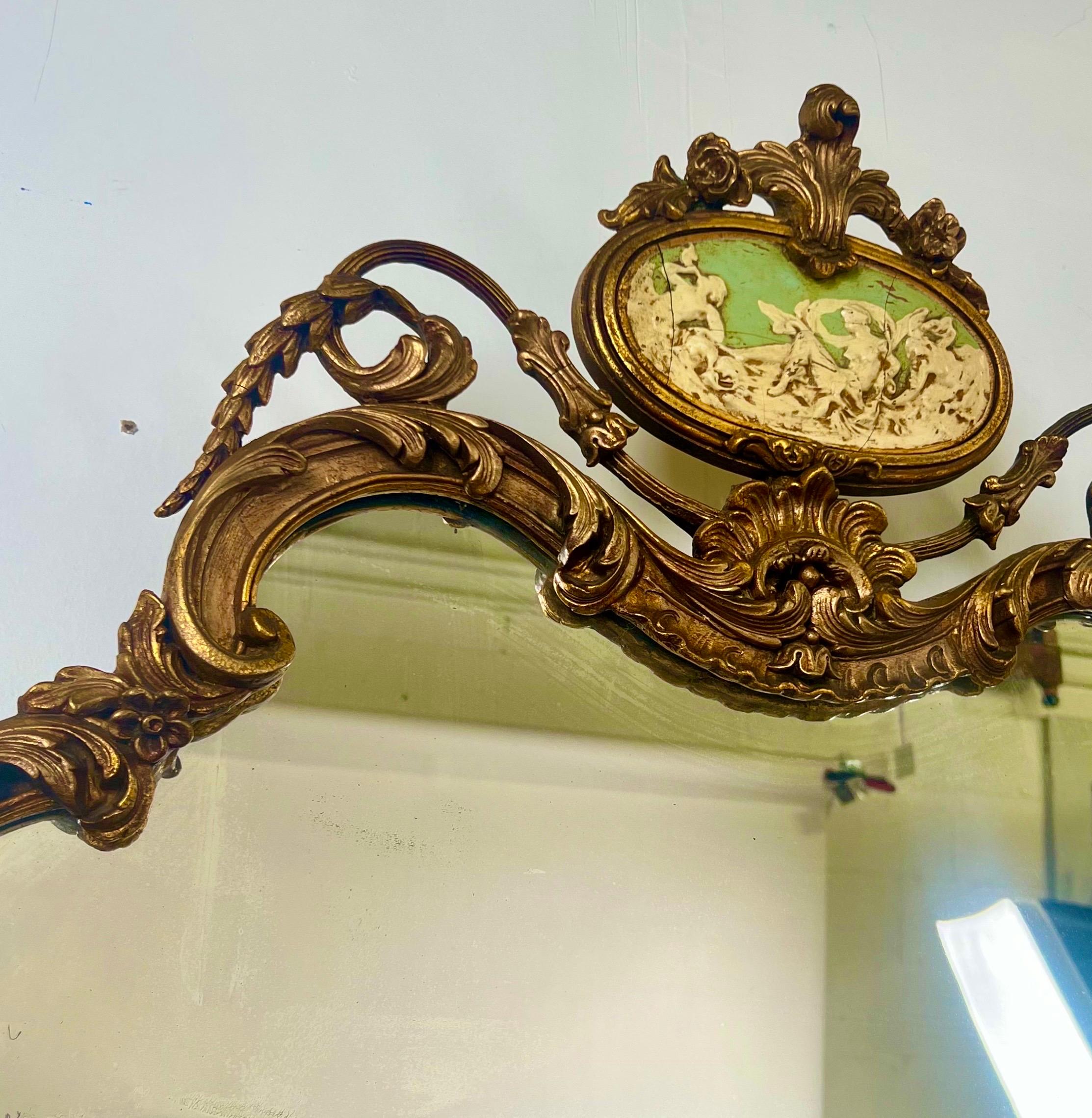 French Rococo Louis XV Style Giltwood Mantel or Wall Mirror, 19th Century For Sale 5