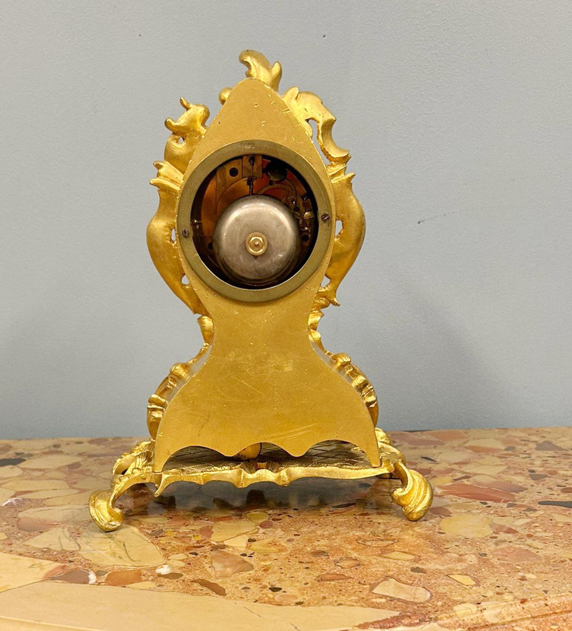 French Provincial French Rococo Mantel Clock Gilt Antique 1880 For Sale