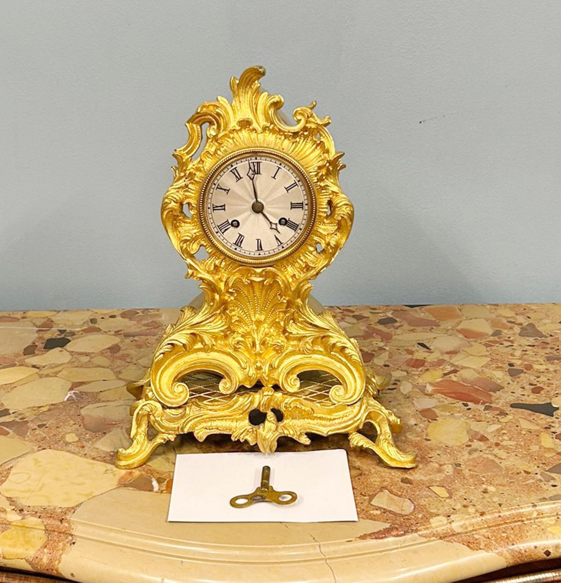 Late 19th Century French Rococo Mantel Clock Gilt Antique 1880 For Sale